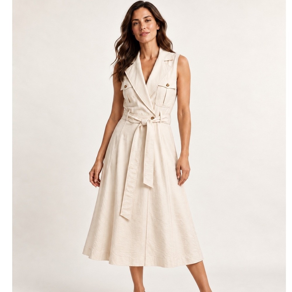 Banana Republic Womens Safari Midi Dress NEW Size 4P Tan Sleeveless Utility Wrap